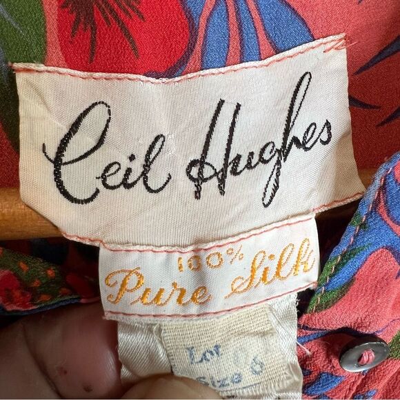 Ceil Hughes vintage silk beautiful print farm Rio vibes - Picture 6 of 11